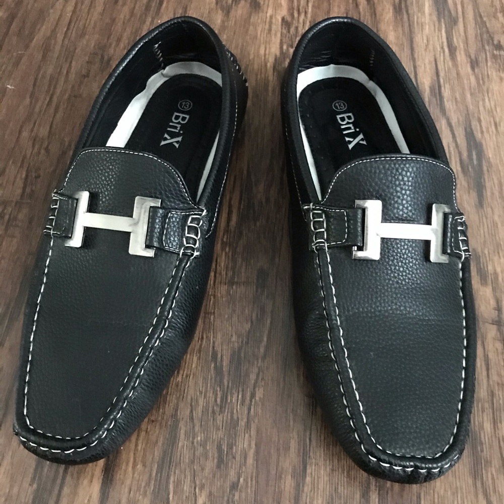 BriX BLACK LEATHER LOAFERS MENS Size 13
